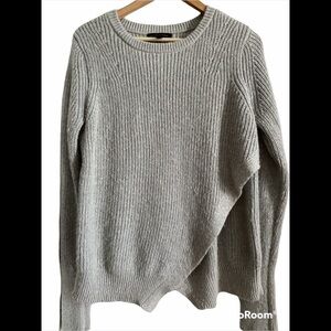 Banana Republic Chunky Knit Cross-Front Crew Neck Wool Blend Gray Sweater